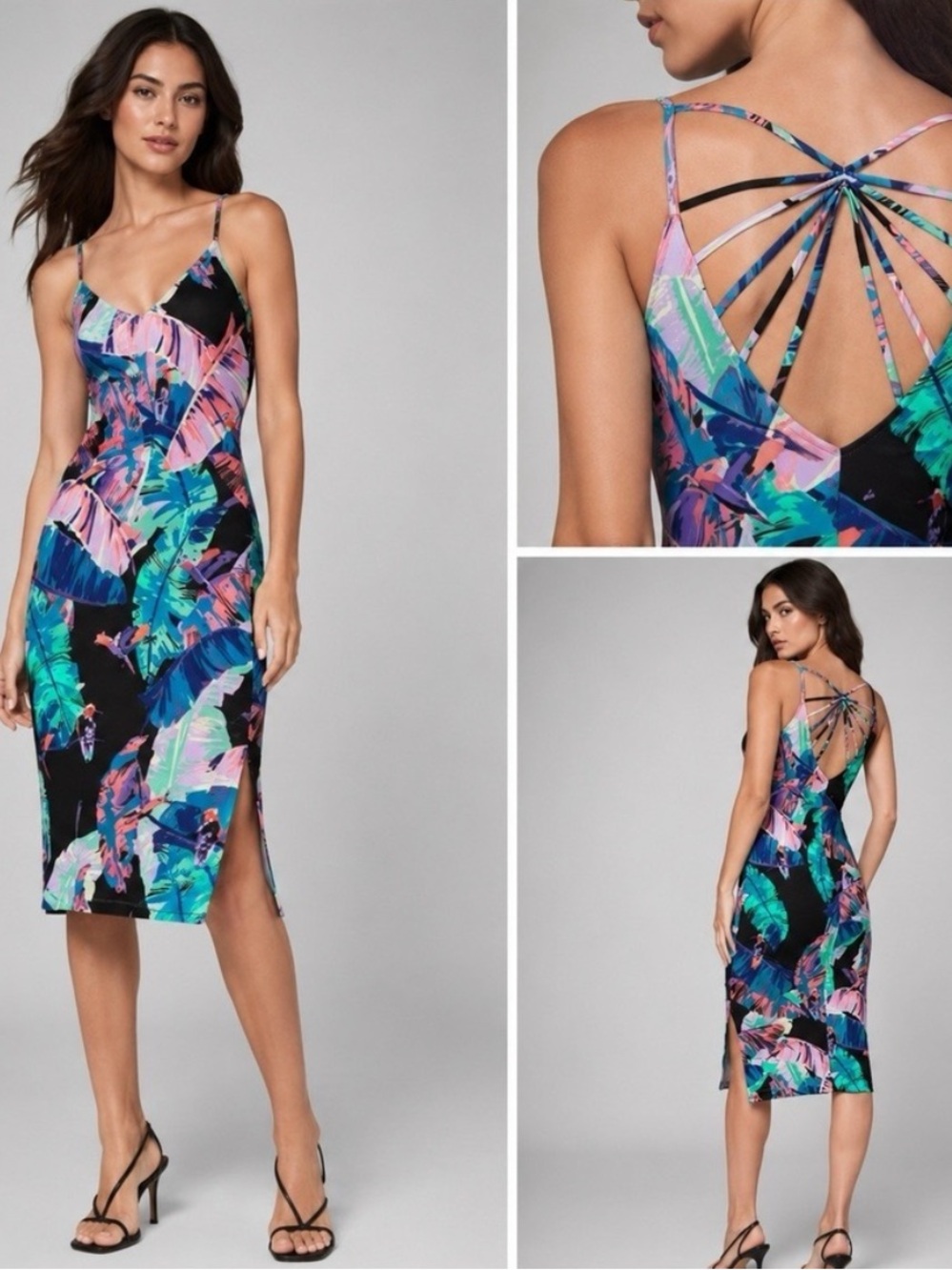 Venus | Crisscross Caged Back Tropical Print Summer Dress Size S Resort